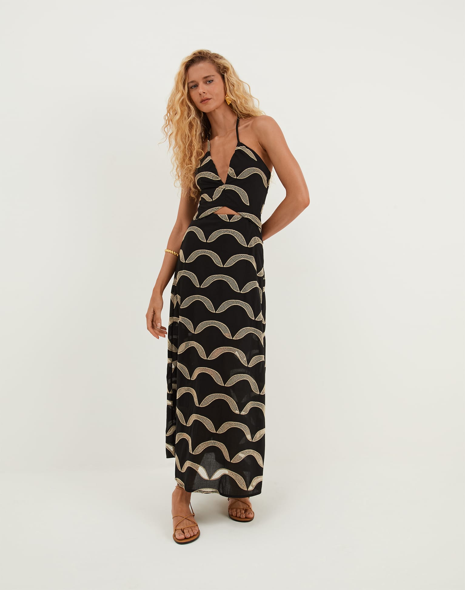 Eyelet Aila Long Dress - Black
