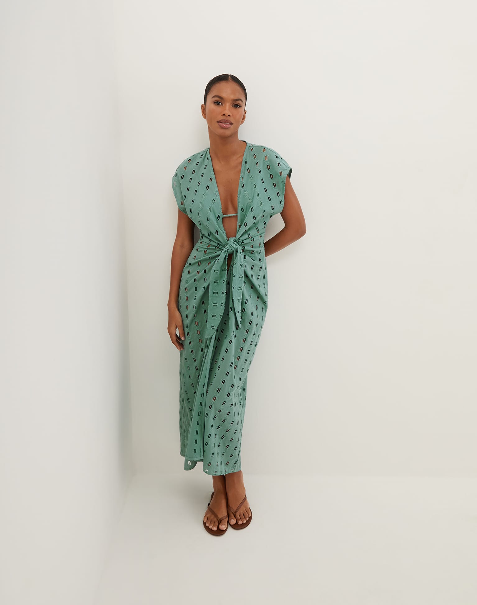 Eyelet Sasha Long Cover Up - Seaglass
