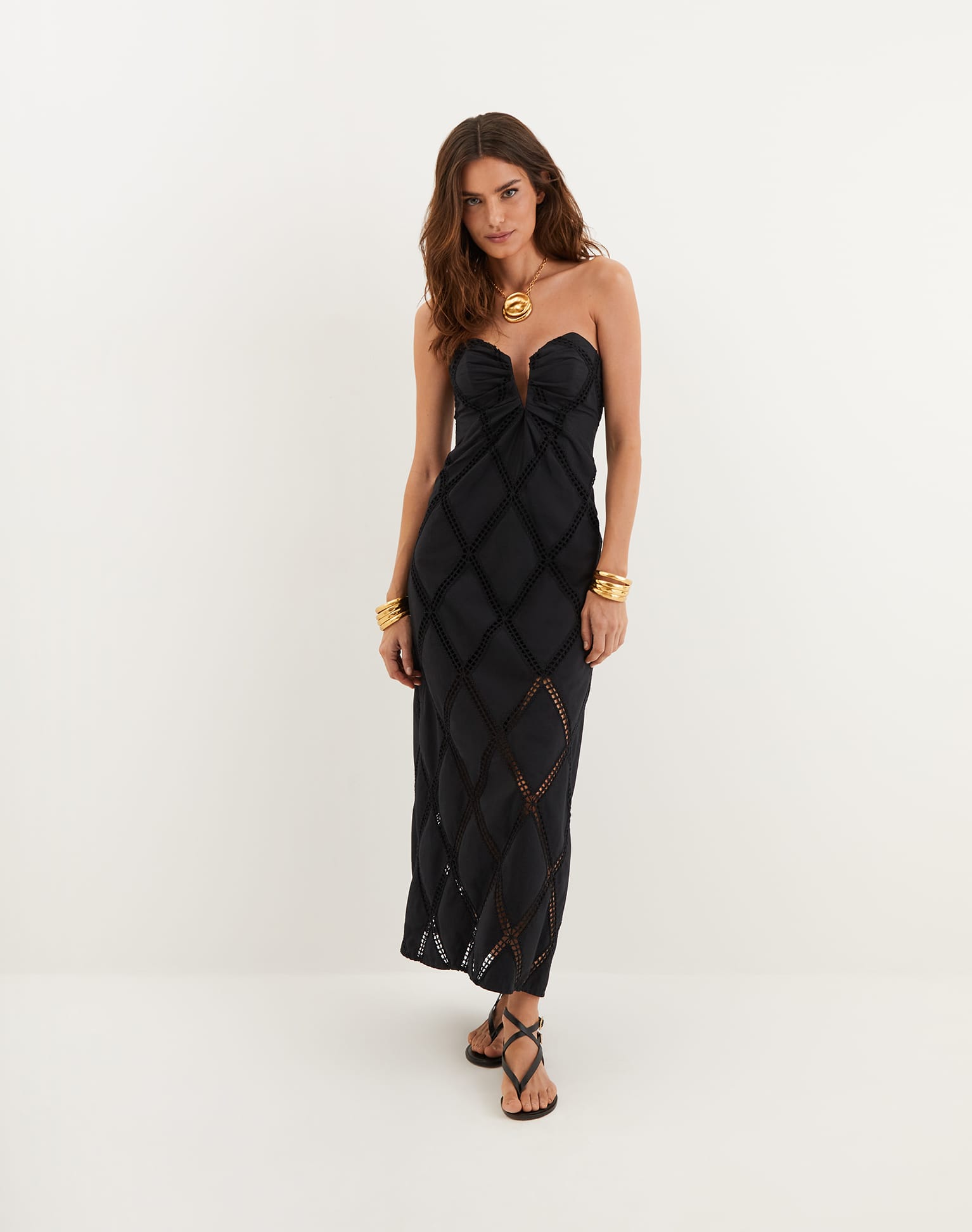 Eyelet Zhen Long Dress - Black