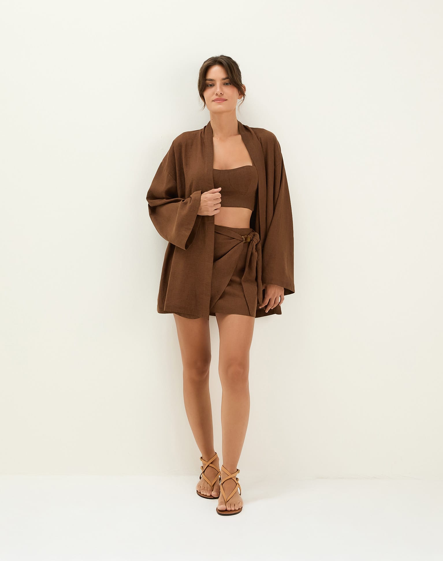 Luna Short Kimono - Brown