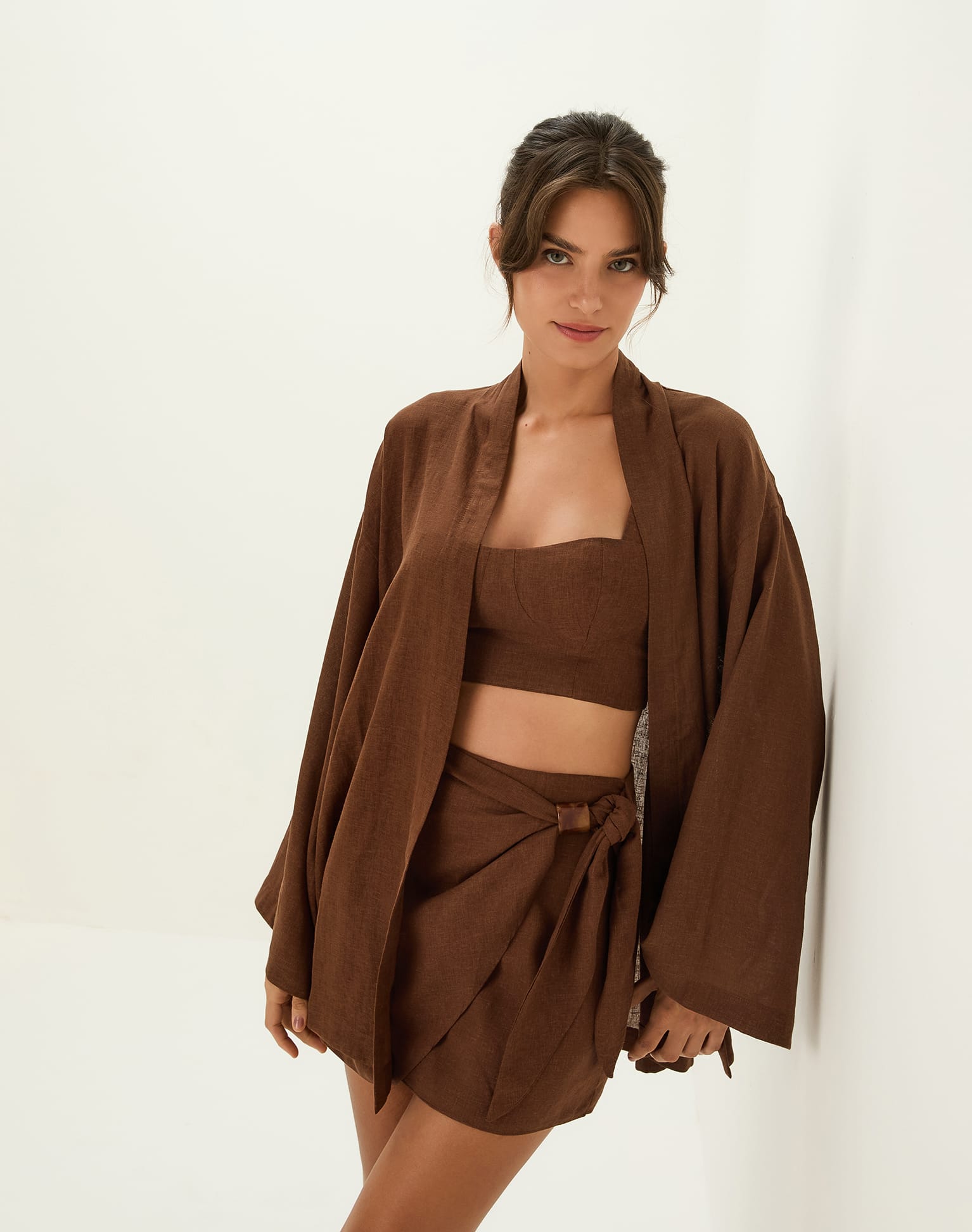 Luna Short Kimono - Brown